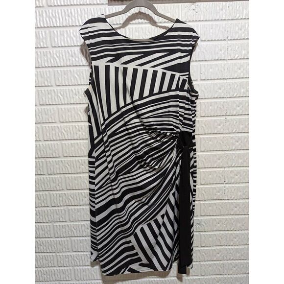 R & K Womens Black White Abstract Stripes Tie Waist Side Bow Midi Dress Size 18W - Picture 1 of 7